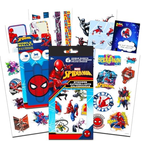 Image of Marvel Spiderman Sticker Pack for Boys, Kids - Spiderman Party Favors Bundle with 6 Spiderman Sticker Sheets for Kids Birthday Party Goodie Bags, Crafts, More | Spiderman Party Supplies Set