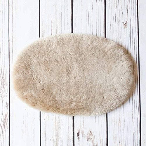 Image of The Wool Company Oval Sheepskin Pet Bed Cornsilk | Super Stylish Perfect For Your Special Pet | Cat & Dog Bed | 53 x 26cm Approx Pet Bed