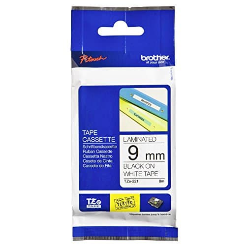 Image of Brother TZe-221 Labelling Tape Cassette, 9 mm (W) x 8 m (L), Laminated, Brother Genuine Supplies - Black on White