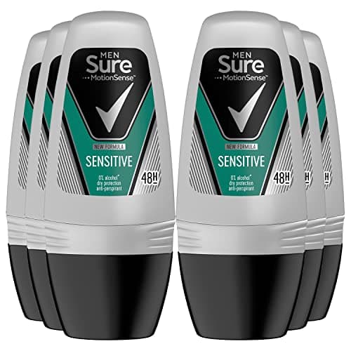 Image of Sure Men Motion Sense Antiperspirant Deodorant Sensitive Dry Roll-On that keeps up to 48 hours of protection from sweat and body odour helps keep you fresh on the move, 50 ml Bulk Buy 6 Pack