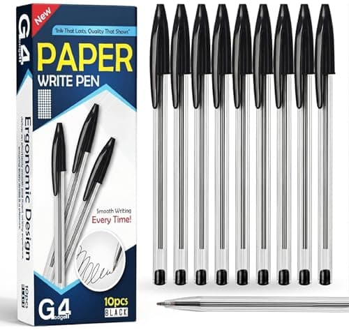 Image of G4GADGET Premium Pack of 10 Black Biro Ballpoint Pens - Medium Tip for Fluent, Smooth Writing - Professional Quality Pens for Home, Office, and School Use - Long-Lasting Ink and Ergonomic Design