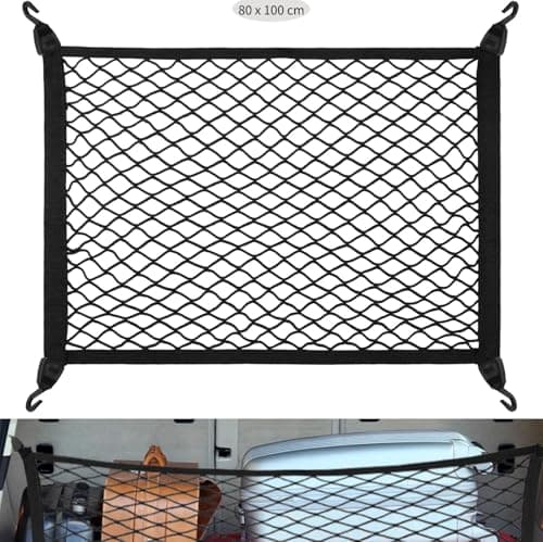 Image of Zocipro Adjustable Elastic Car Boot Net - 100x80cm, Single-layer Fixed Net with 4 Hooks, Universal Nylon Mesh Organizer for Car Boot, Vehicle, Van, SUV (Black)