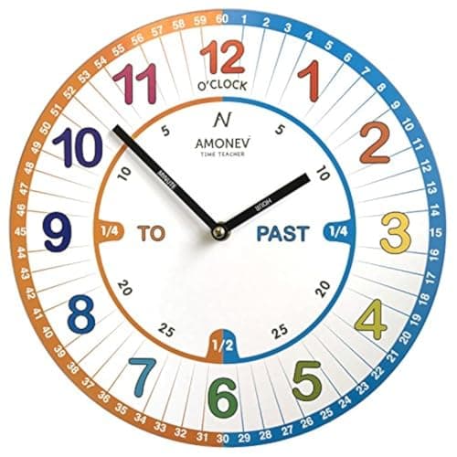 Image of Amonev VS1 Time Teacher clock Children Wall Clock is a Easy to Read clock with Silent movement. 30cm Diameter