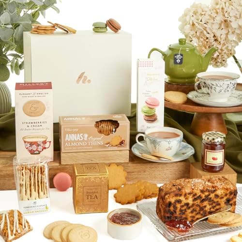 Image of Luxury Afternoon Tea Hamper - Birthday Hampers for Women & Men - Gourmet Food Gift Basket with Biscuits, Cakes & Sweet Treats - Hamper Gifts for Women, Mum, Couples, Thank You & New Home