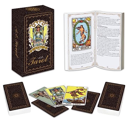 Image of IXIGER Tarot Cards Deck with Guidebook,78 Classic Tarot Cards Deck Standard Size 4.75" x 2.76",Riginal Tarot Card Decks for Beginners and Expert,Future Telling Cards Game. (Black Tarot Cards)
