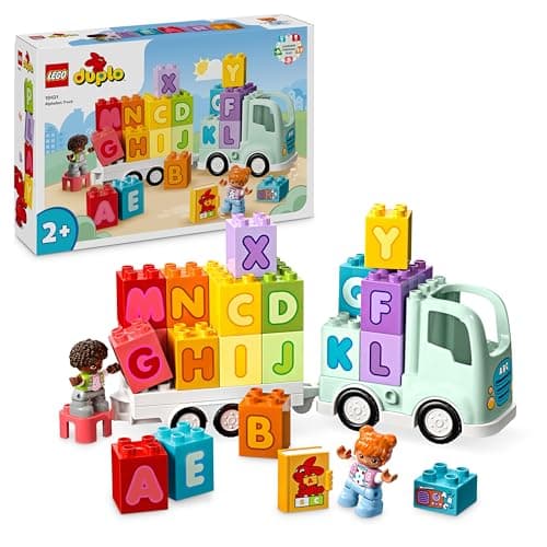 Image of LEGO DUPLO Town Alphabet Truck Toy with Trailer for 2+ Year Old Boys & Girls - Toddler Learning Montessori Toys with Colourful Alphabet Bricks & 2 Figures - 10421