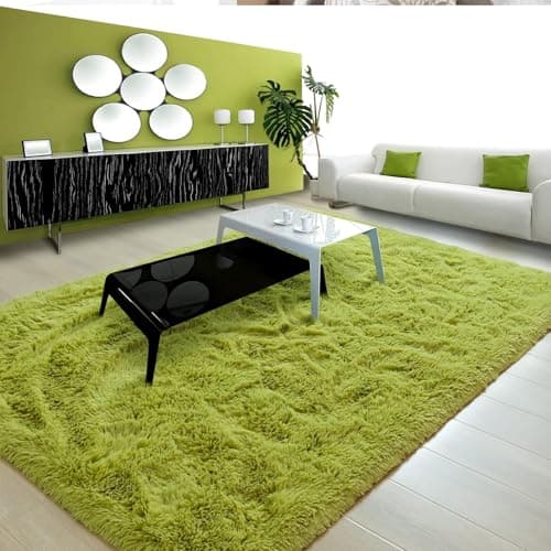 Image of HOKXUAN Large Bedroom Rug Super Soft Fluffy 160 x 230 cm Cosy, Soft and Easy-To-Clean Modern Super Soft Thick Pile Plush Carpet Different Sizes for Bedroom, Nursery, Green