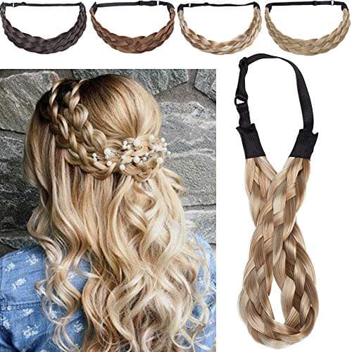 Image of Silk-co Stretchable Plaited Headband Twist Hair Bands Fashion Plait Braided Hair Accessories Women Synthetic Honey Blonde mix Bleach Blonde