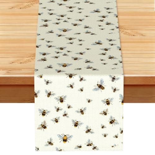 Image of honey bee. Printed Table Runner for Decor, Modern Tablecloth for Living Room Coffee Table & Daily Household Use Home Decor