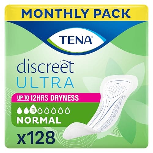 Image of Tena Discreet Ultra Pad Normal Incontinence Pads for Women with Light Bladder Leaks, Thinnest Design Ever, Specifically Designed for Discreet Protection 8x16p