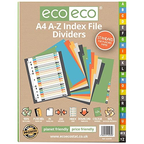 Image of eco-eco A4 50% Recycled Set 24 A-Z Index File Dividers