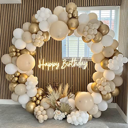 Image of White Gold Balloons Arch Kit, 185 Pcs White Sand Gold Balloon Garland with Nude Balloons for Birthday Party Decoration, Boho Wedding, Anniversary, Baby Shower, Gender Reveal Party Backdrop Decoration