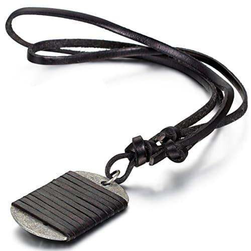 Image of Cupimatch Retro Style Alloy Dog Tag Pendant Necklace for Men Boys with Adjustable Black Leather Chain, Fits 15.7"- 31.5" Wrist (Black) for Fathers Day