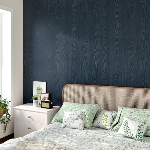 Image of Yullpaper Navy Wood Effect Wallpaper Vinyl Wrap for Kitchen Cupboards Navy Blue Sticky Back Wallpaper Counter Top Vinyl Covering Contact Paper Self Adhesive Wall Paper Roll Living Room 40cm x 200cm