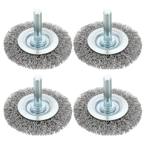 Image of DTGN 50mm Wire Wheel Brush for Drill - 4 Pcs - Coarse Carbon Steel Crimping Drill Wire Brush(0.012" Wire Size) - 6.35mm Round Shank - Good for Cleaning Rust Paint Abrasive