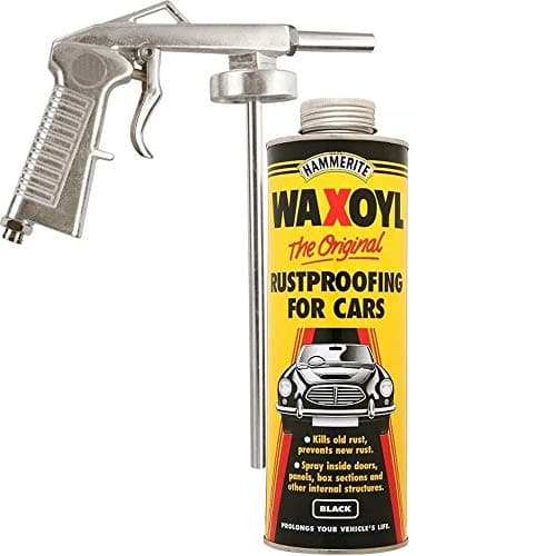 Image of HM Hammerite 1litre Black WaxOyl Rust Proof Prevention Covering Schutz Air Can+Gun