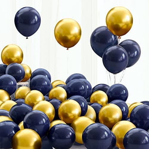 Image of Navy Blue and Gold Metallic Balloons, 30pcs 12 Inch Thick Chrome Inflatable for Birthday, Wedding, Baby Shower, Festival, Carnival Party Decorations