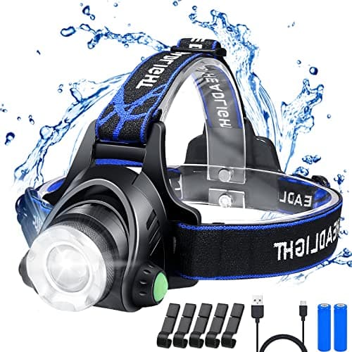 Image of flintronic LED Head Torch, USB Rechargeable COB Single Head Headlamp, IP64 Waterproof Zoomable 3 Modes 90° Rotating 800 Lumen Headlight for Running/Cycling/Fishing/Camping (2*18650 Battery Included)