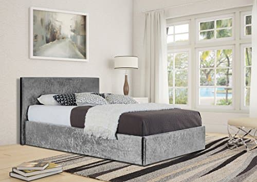 Image of Comfy Living 3ft Single Crushed Velvet Ottoman Bed Frame in Silver