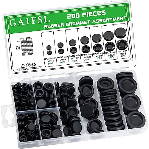 Image of GA1FSL 200PCS Rubber Grommet Assortment for Holes - Black Firewall Hole Plug Set for Car, Boat, Pump, Plumbing, and Home Improvement - Electrical Wire Gasket Kit for Cable Wiring and Cord Organization