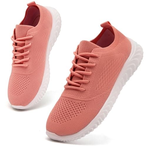 Image of IVQDZL Trainers for Women Running Shoes Ladies Sneakers Fashion Walking Tennis Gym Comfortable Workout Breathable Mesh Trainers Pink Size 6 UK