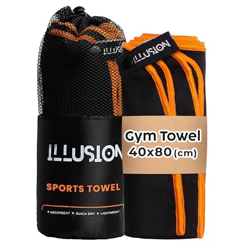 Image of illusion Small Microfibre Gym Towel for Active Sports (40x80cm) - Lightweight Quick Dry Towel - Ideal for Cardio, Cycling, Strength Training, Yoga, and Running, Perfect for Athletes Training Outdoors