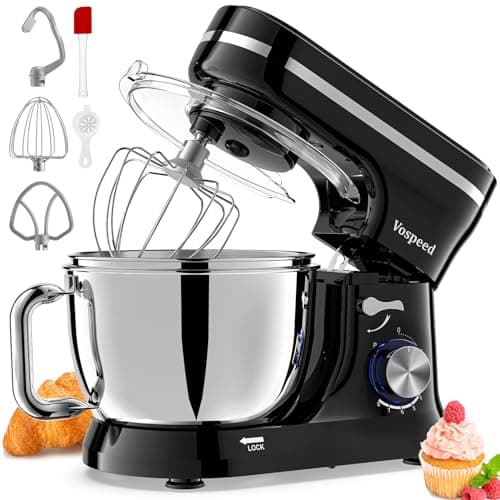 Image of Vospeed Stand Mixer, 4.5L+5L Bowls 8-speed 1000W Tilt-Head Food Mixer, Kitchen Electric Mixer with Dough Hook, Whisk, Beater, Splash Guard (Black)