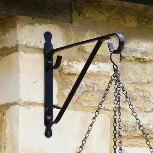 Image of Garden Mile 14"/16" Hanging Basket Bracket Black Coated Steel Wall Mounted Outdoor Hook for Flower Baskets, Bird Feeders, Solar Lights & Wind Chimes