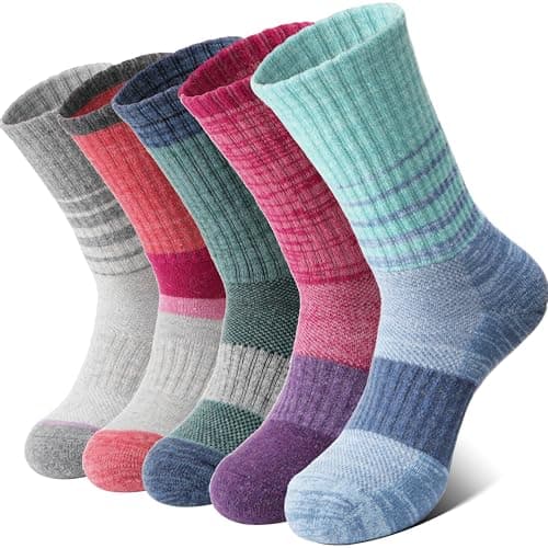 Image of MOSEY KOSY 5 Pairs Women's Wool Walking Hiking Thermal Socks Winter Boot Work Warm Cushion Socks(Multicolor,3-7)