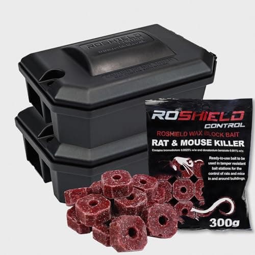 Image of Roshield External Tamper Proof Rodent Bait Box & Wax Block Rat Poison Kit - Garden & Home Treatment Killer Safety Kit (2 Boxes & 300g Blocks)