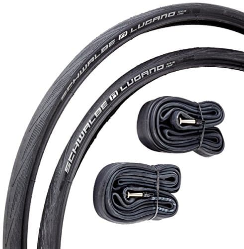 Image of Schwalbe Lugano 700c x 25 Road Racing Bike Tyres and Tubes (with Puncture Protection) - Black x 2