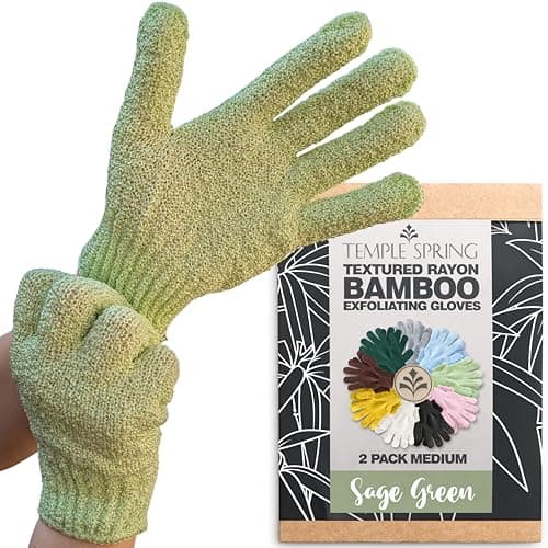 Image of Temple Spring Exfoliating Glove, Carbonized Rayon Bamboo Body Scrubber, Loofah Exfoliating Mitt, Shower Scrubber Wash Cloth, Body Exfoliator Scrub, Loofa Shower Gloves Bath Sponge - Sage Green