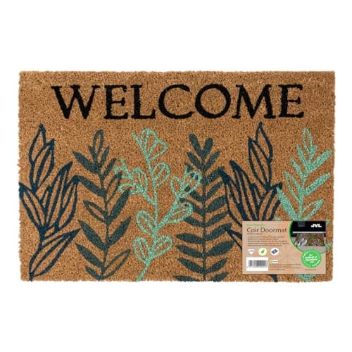 Image of JVL Eco-Friendly Latex Backed Coir Entrance Doormat, 40x60cm - Welcome Leaves