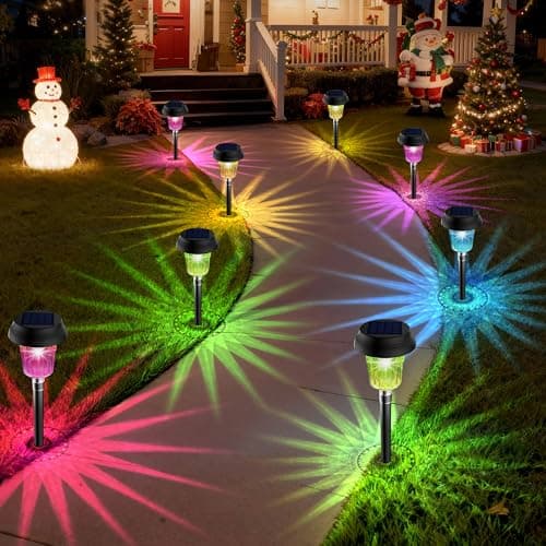 Image of TECKNET Garden Lights Solar Powered, 8 Pack Solar Lights Outdoor Garden Stake Lights with Warm Yellow & RGB Colored, IP68 Waterproof Pathway Light for Path, Auto On/Off