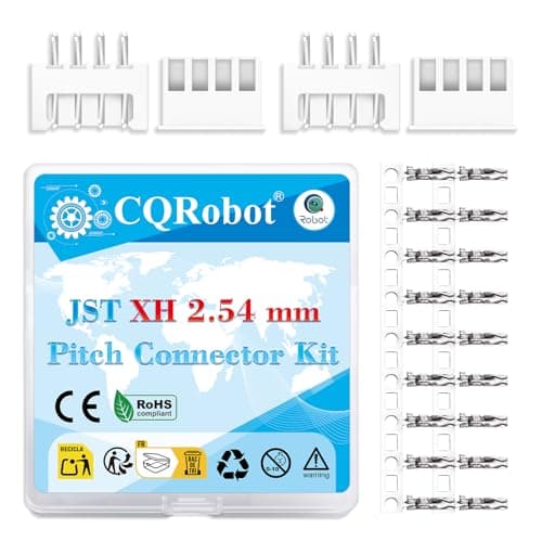 Image of CQRobot JST XH 2.54 mm Pitch 4-Pin Electronic Computer Connector IC Male Plugs, Female Sockets Housing and T-Shaped Crimp Terminal Kit. 50 Sets/300 Pieces Wire-to-Board Adapter Cable Assembly.