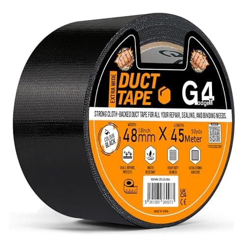Image of G4GADGET Black Duct Tape 48mm x 45m – Heavy Duty Gaffer Tape, Weather Resistant Strong Adhesive for Indoor & Outdoor Repairs, Packing, Sealing, Bundling & DIY