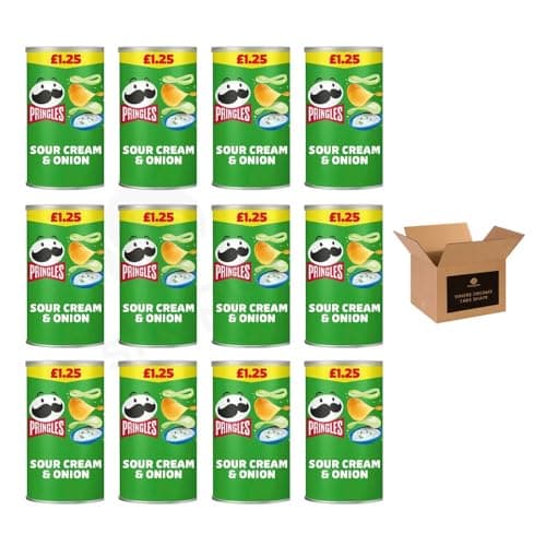 Image of Pringles Potato Crisps – Grab & Go Lunch Snacks | Crunchy, Portable & Resealable Container | Perfect for Kids & Adults, Sharing Crisps (Sour Cream & Onion, £1.25-70g x 12Pack)