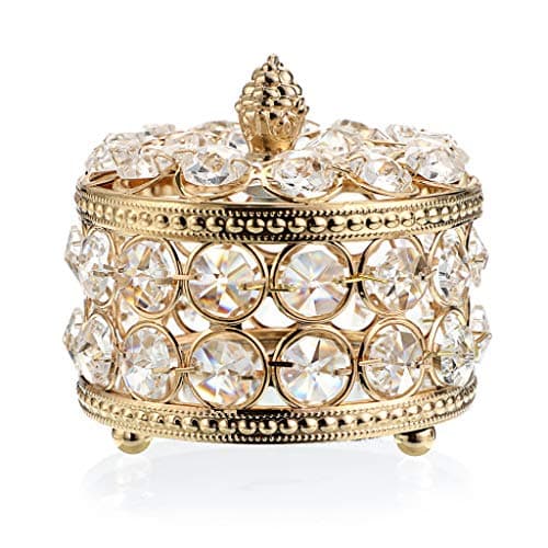 Image of SUMTree Crystal Jewelry Box Trinket Organizer with Lid For Earrings Rings Jewelry Trinkets (Medium,Gold)