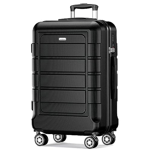 Image of SHOWKOO Suitcase Medium 24-Inch Expandable PC+ABS Hard Shell Lightweight Durable Trolley Travel Carry-On Luggage with Double Spinner Wheels TSA Lock, 24" Black