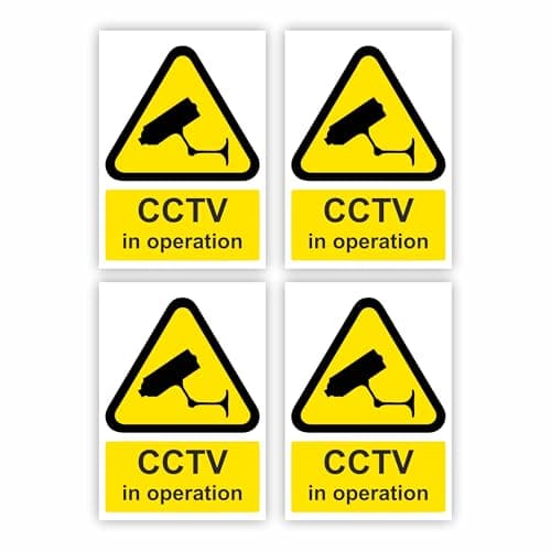 Image of 4-Pack "CCTV In Operation" Self Adhesive Signs / 7x10cm Each (Pack of 4) / Portrait Orientation Removable & Wipeable/Indoor or Outdoor Stickers/Gloss Finish /