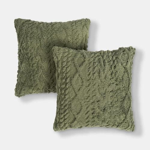 Image of OHS Cushion Covers 45 x 45cm, Soft Cosy Cable Knit Design Decorative Square Throw Pillow covers with Invisible Zipper for Couch Bedroom Living Room 2 Pack, Woodland Green