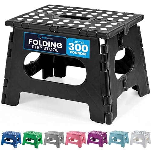 Image of Handy Laundry - Folding Step Stool is Sturdy Enough to Support Adults and Safe Enough for Kids. Opens Easy with One Flip. Great for Kitchen, Bathroom or Bedroom (Black)