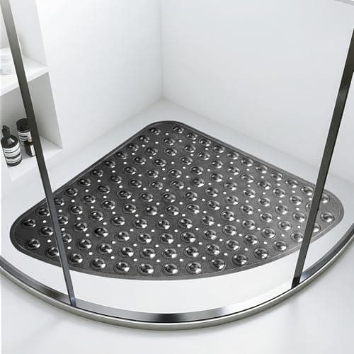 Image of AUNEK Corner Shower Mat Non Slip Anti Mould, 54 x 54cm Premium Quality Inside Shower Mat for Quadrant Bathroom Corners, Quick Dry Rubber Style Bath Mats for Shower Suitable for Elderly Adults (Black)