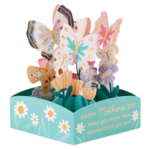 Image of Hallmark Mothers Day Card, Mini, 3D & Pop Up Florals & Butterflies Design, Keepsake, White, Green, Orange