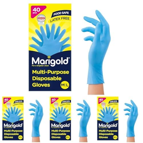 Image of Marigold Disposable Gloves: Latex Free, Powder Free, Food Safe Multi-Purpose Disposable Gloves - Easy fit and Versatile Use for Everyday Tasks, Dermatologically Tested - Box of 40 (Pack of 4)