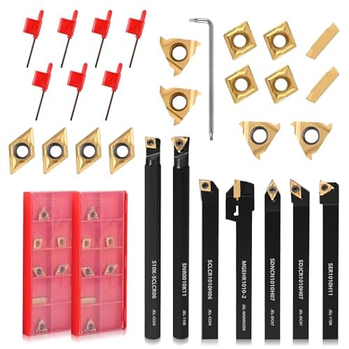Image of VeYocilk 21PCS Indexable Lathe Turning Tools Set 3/8"10mm Shanks,7Pcs Metal Turning Tool Holders & 14Pcs Carbide Inserts for Turning,Grooving,Threading,Boring bar,and Cutting Tool