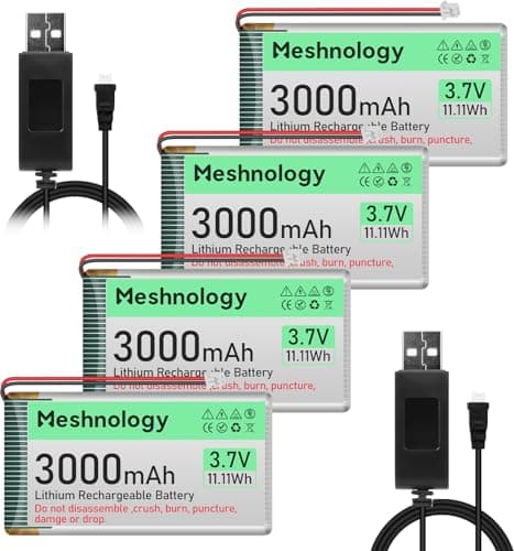 Image of Meshnology 4PCS 3.7V 3000mAh Li Battery with USB Charger Cable 103665 1S LiPo Battery with Protection Board Insulated Rubber Tape and Micro JST 1.25 Plug for Ar duino ESP32 Module Board Drone RC Car
