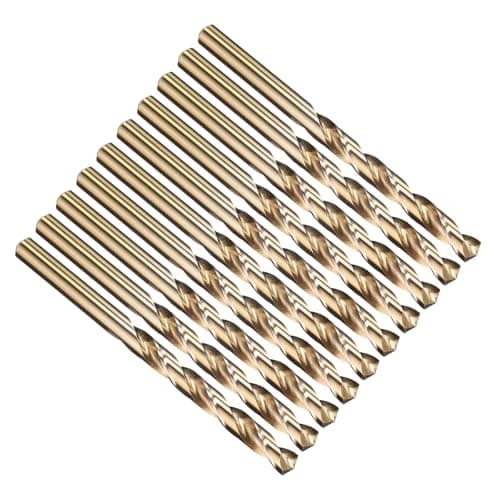 Image of PATIKIL 6.4mm Drill Bit 1/4", Jobber Straight Shank M2 High-Speed Steel 135° Gold Finish for Stainless Steel Hard Metal - 10 Pack