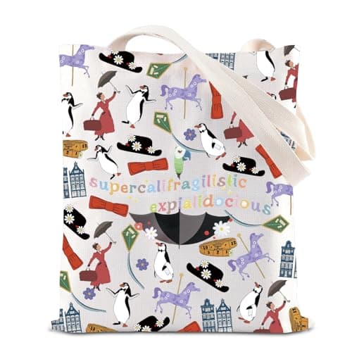 Image of FOTAP Mary Popp Tote Bag Supercalifragilistic Umbrella Poppins Handbag Mary Popp Broadway Musical Gift Mary Movie Shoulder Bag (super UK)