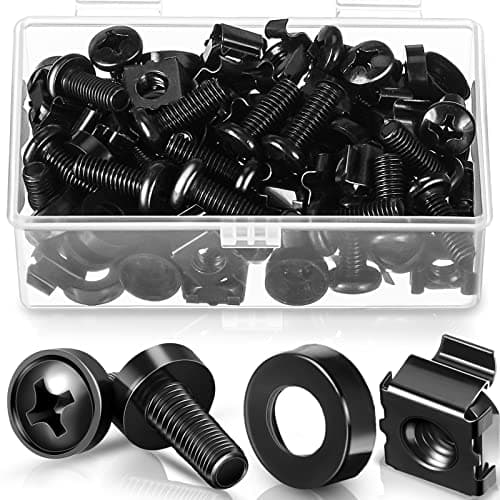 Image of Ripeng 50 Set M6 x 16 mm Rack Mount Cage Nuts, Screws and Washers Stainless Steel Server Rack Screws and Cage Nuts Tool with Box for Racks Mounts Servers Shelves, Routers, Racks Mount Server Cabinet